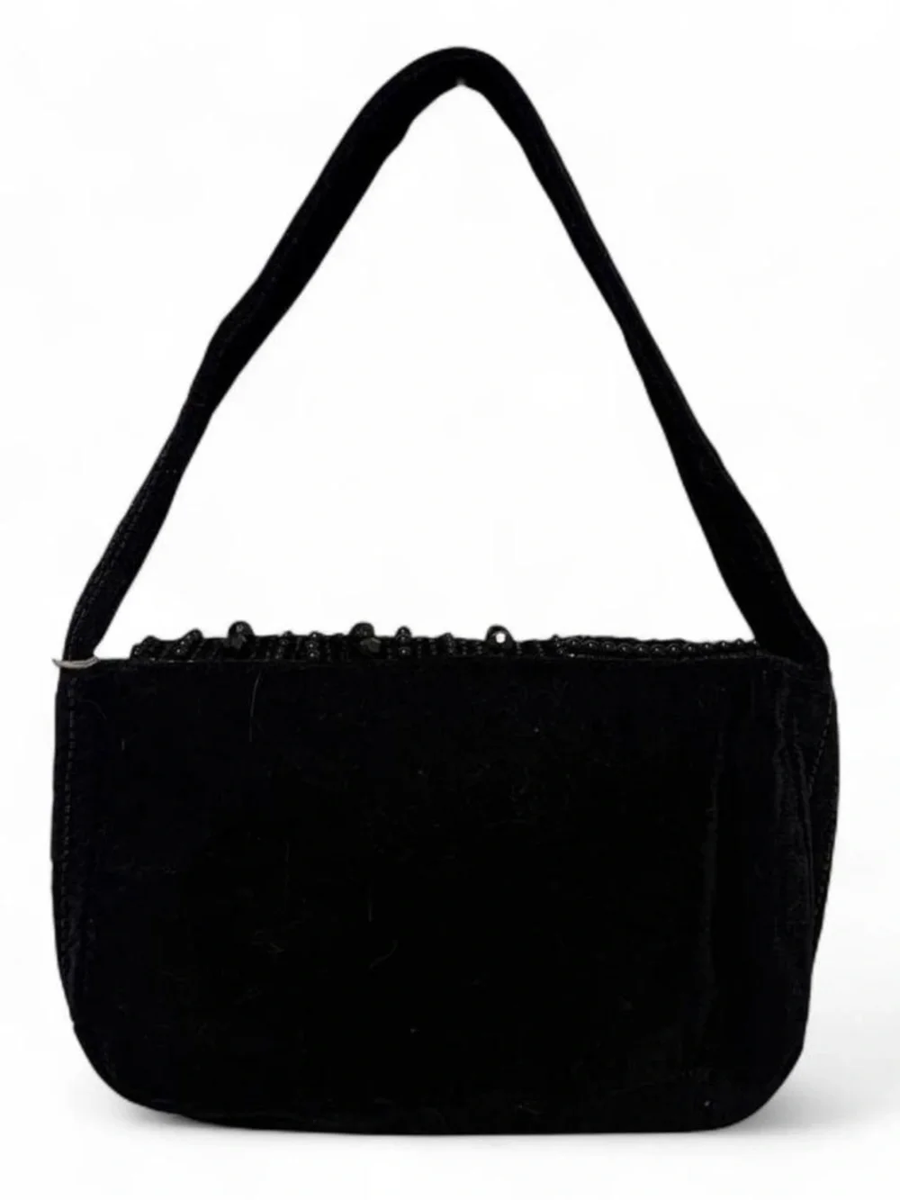 a new day | Women’s Black Beaded Velvet Front Snap Flap Shoulder Bag OS